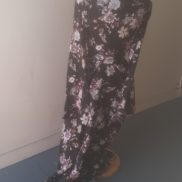 Boohoo Pink Floral Crop Top Plunge V Long skirt 6 - Picture 4 of 6